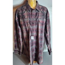 Panhandle Slim 90 Proof Mens Snap-Button Western Shirt Purple Gray Plaid NEW NWT