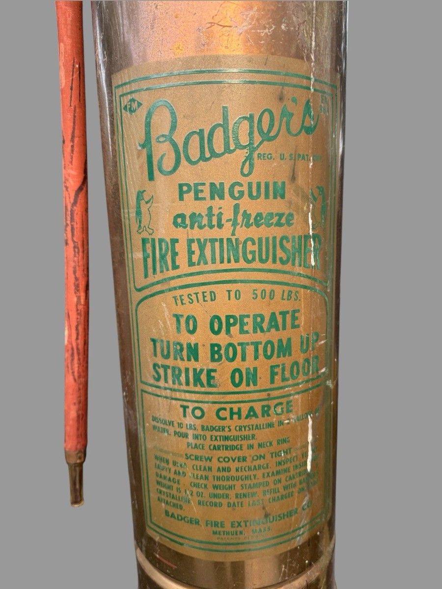 Vintage Badger's Penguin Anti-freeze Fire Extinguisher Methane