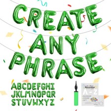 52 pcs Green Foil Letter Balloons with Pump, 16 Inch 2 A-Z Sets - Mylar Alpha...