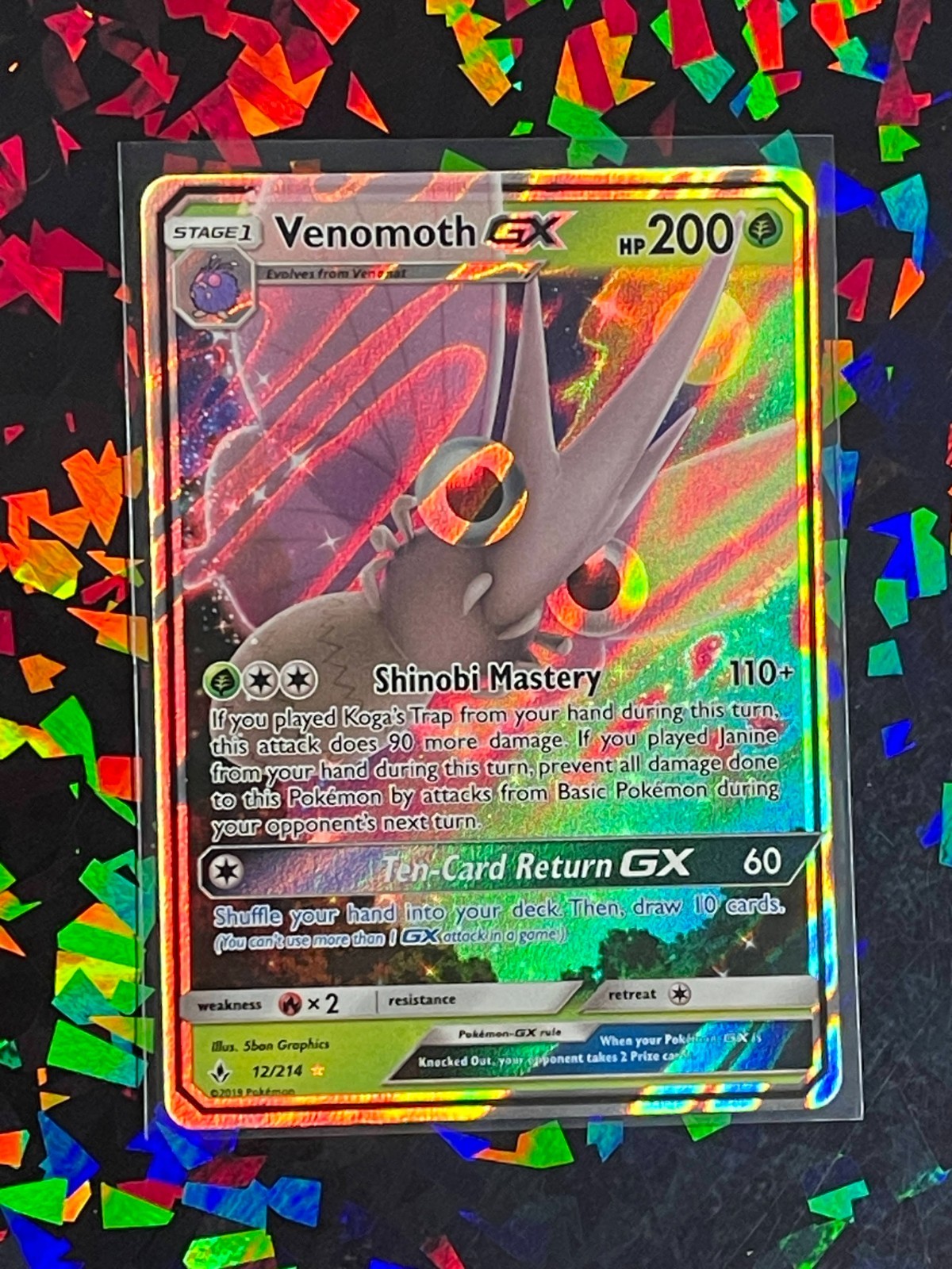 Venomoth GX 12/214 (Ultra Rare) Unbroken Bonds Near Mint Pokemon TCG