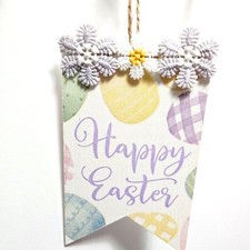 Handcrafted Decoupage Happy Easter Floral Wooden Hang Tag Tiered Tray Home Decor