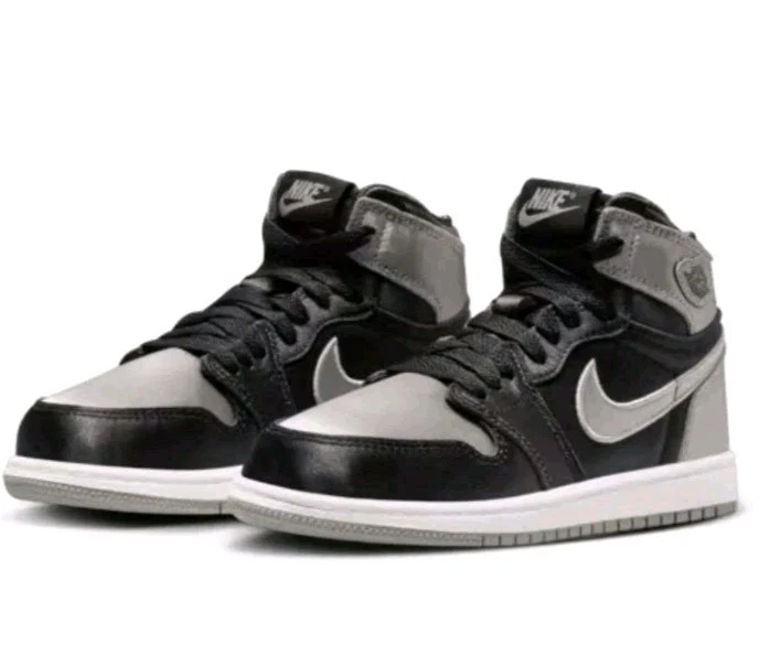Nike PS Air Jordan 1 retrô alto OG cetim sombra preto/cinza FD5304-010 TAMANHO 2,5Y - Imagem 4 de 4