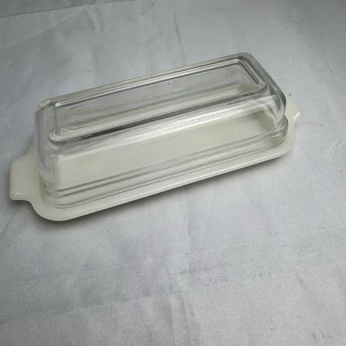 Vintage Fire King Oven Ware Milk Glass Butter Dish with Glass Lid