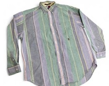 Tommy Hilfiger Men's Striped Cotton Button-Down Shirt M Green Yellow Blue