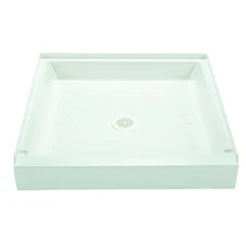 Single Threshold Shower Pan Base 32" X 32" Slip-Resistant W/ Center Drain White
