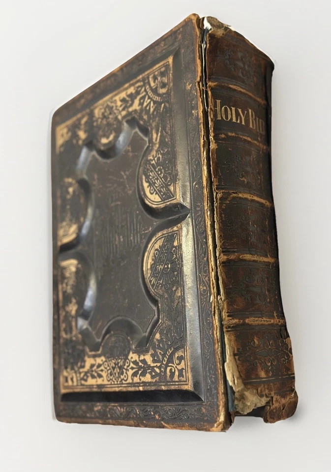 ANTIQUE 1877 VICTORIAN FAMILY BIBLE 1200+ Illustration Midwest Genealogy Records - Image 4 of 4