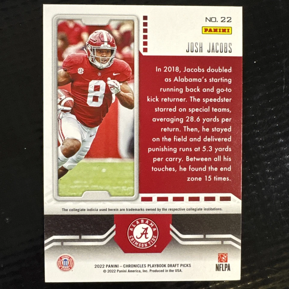 2022 Panini Chronicles Draft Picks - PlayBook Josh Jacobs #22 - Image 2 of 2