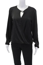 Catherine Catherine Malandrino Womens Toggle Detail Wrap Blouse Top Black Size 6