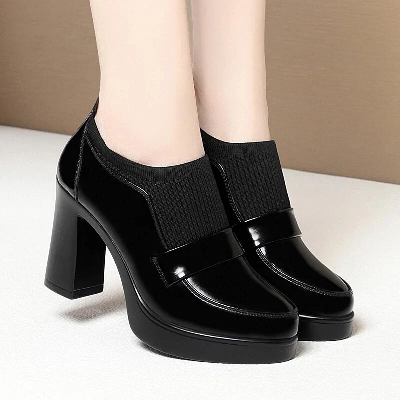 Women's Platform High Heels Elastic Mouth Chunky Heel Pumps Party Shoes Footwear - Image 4 of 4