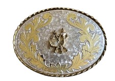 Mens W USA Square-Dancing Western 2-Tone Oval Belt Buckle