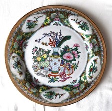 🟢ANTICO PIATTO CINESE DIPINTO A MANO RIFINITURE ORO ZECCHINO EPOCA 900-098-