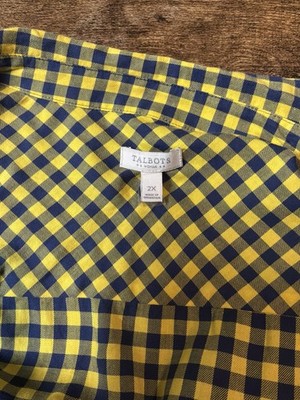 Talbot's Women s Long Sleeve Button Blouse Shirt 2XL Yellow/blue Checked