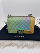 Chanel Small Boy Flap Multicolor Rainbow Leather Silver HW Bag Auth