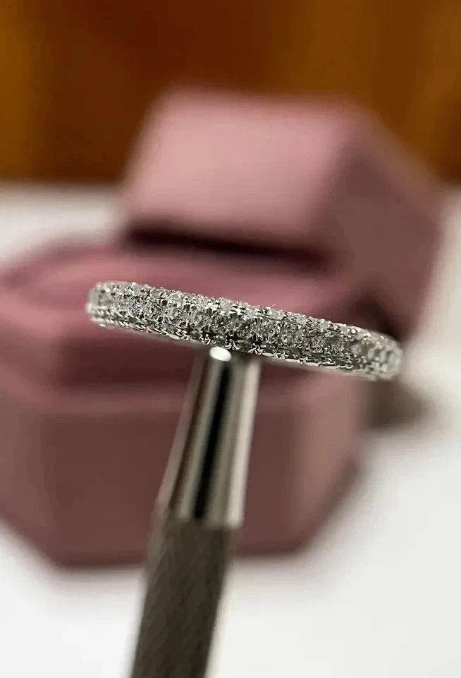 3 Ct Round Cut Natural Diamond Eternity Wedding Band 18k White Gold Size 6 7 8 - Image 3 of 4