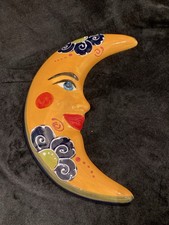 Hand Painted Spanish Pottery Moon Face Wall Plaque 