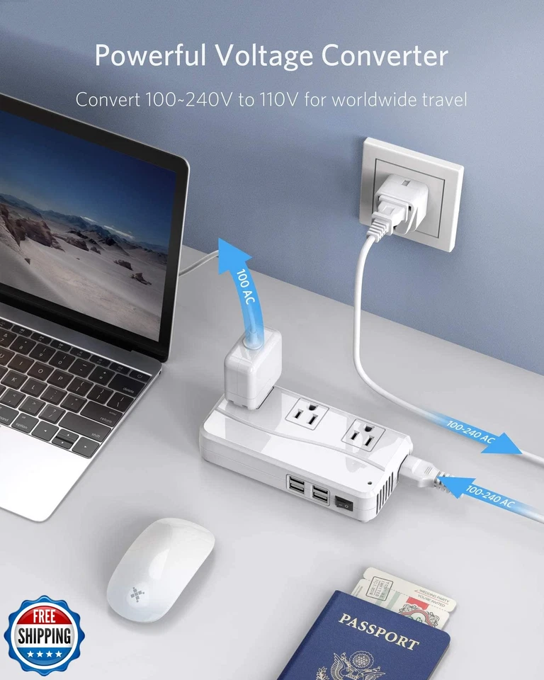 BESTEK Universal Travel Adapter 220V to 110V Voltage Converter with 6A 4-Port - Image 4 of 4