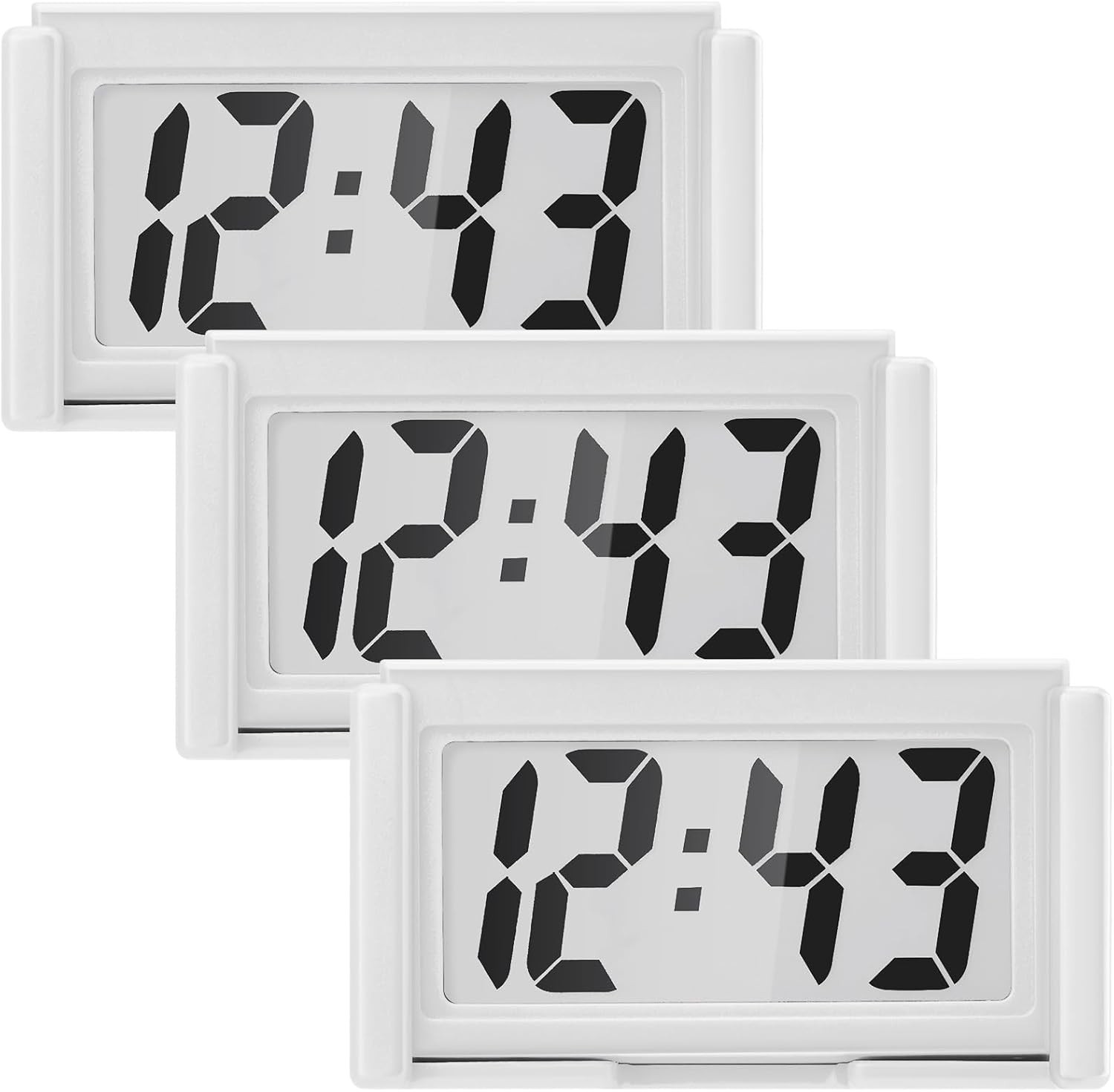 Mini Digital Clock 3 Pack Waterproof Small Stick-On Battery Operated Car Dash...