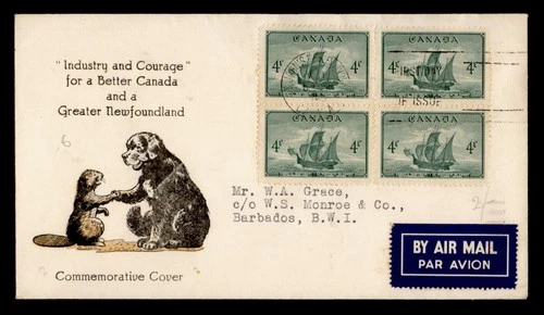 DR WHO 1949 CANADA FDC NEWFOUNDLAND SHIP BLOCK M75579