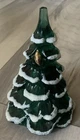 Fenton Glass Green Christmas Tree Flocked Snow Gold Bird 6” Excellent