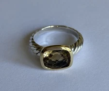 Authentic David Yurman Silver & Gold Champagne Citrine Ring Size 7