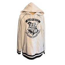 Harry Potter Hogwarts Crest Hoodie Size Large Gray Embroidered Sweatshirt L