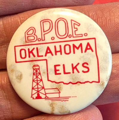 Vintage B.P.O.E. Oklahoma Elks Pin Back  1.25''