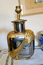 VINTAGE ANNEES 1980 PIED DE  LAMPE EN METAL DORE  BICOLOR FONCTIONNE H 48 CM