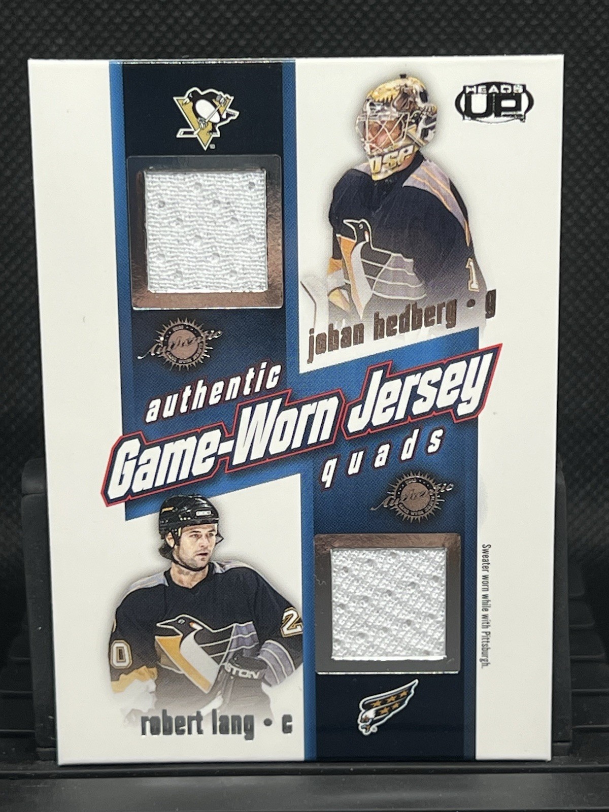 2002-03 Pacific Heads Up Game-Worn Jersey Quads Johan Hedberg Robert Lang #22