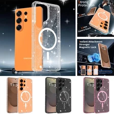 For Samsung Galaxy S25 FE/S25Ultra Mag Safe Glitter Clear Back Slim Phone Case