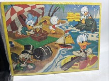 Vintage 1960s Jaymar Walt Disney Donald Daffy Scrooge on Beech Inlaid Puzzle
