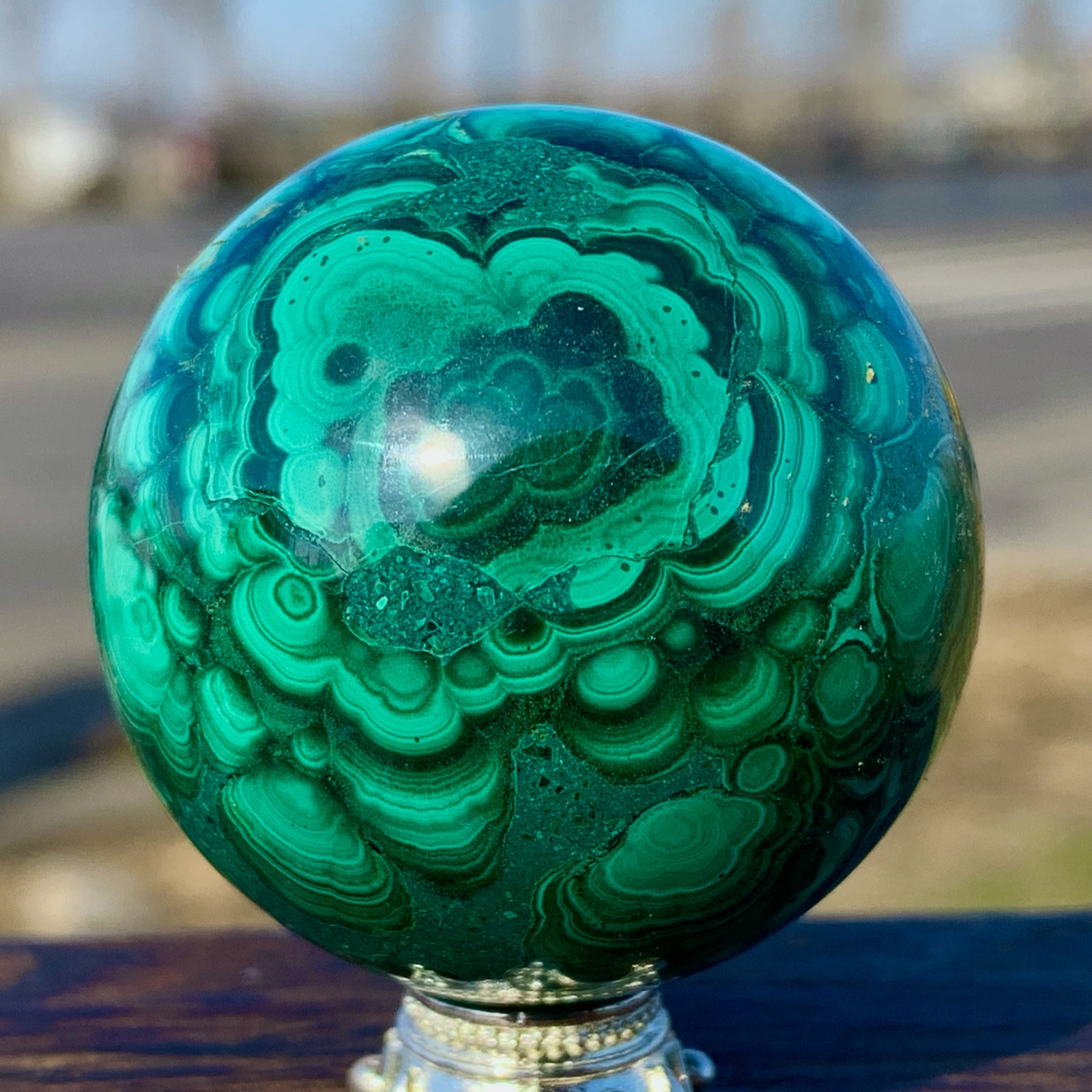 119G Natural glossy Malachite ball transparent cluster rough mineral sample