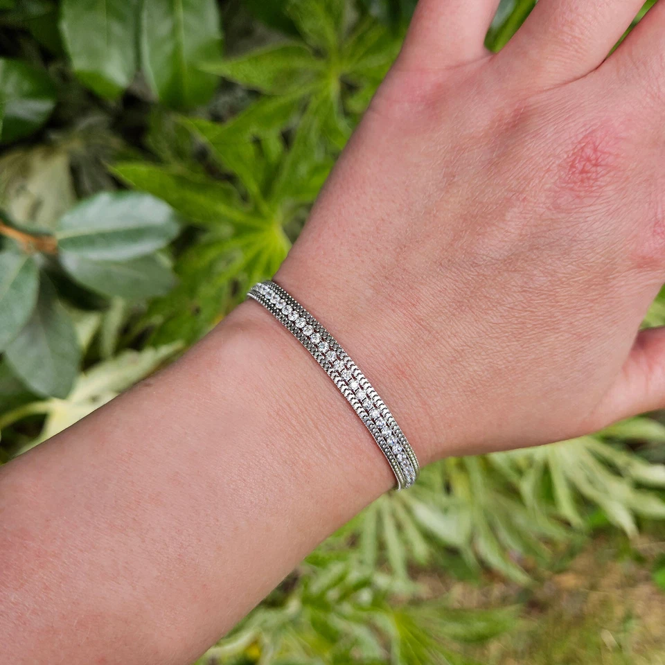 Ladies Sterling Silver Rhodium Plated CZ Snake Chain Tennis Bracelet 19cm / 7.5" - Image 2 of 4