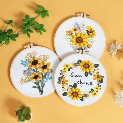 Hobby Art Craft Sunflower Embroidery Kit ** Choice of 5 Designs ** Includes Hoop