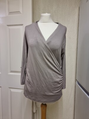 Marella Wrap Style Jersey Tunic Top Blouse Greige Greyish Beige Long Sleeve XL