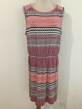 Ann Taylor LOFT Sleeveless Knit Blouson Sheath Dress Ivory, Maroon & Berry Sz L