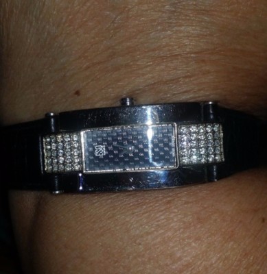 From Zales ESO Swiss Movement Crystal Pave Watch Black Leather Strap