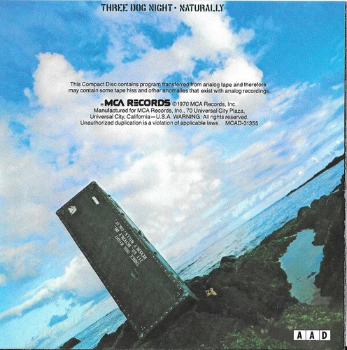 CD Rock Three Dog Night Naturally CD, Album, RE 0 Pop Rock (NM or M- / NM or M-) - Imagen 4 de 5
