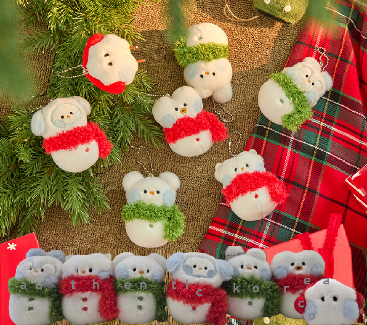 BT21 mini minini SNOWMAN Plush KEYRING Holiday Ornament OFFICIAL