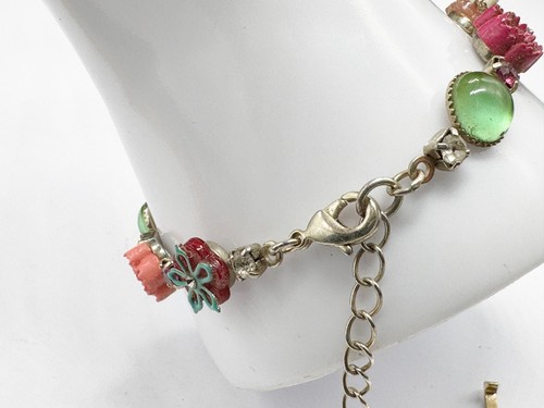 VINTAGE FLOWER GEM SET ENAMEL PANEL CHARM STYLE BRACELET BANGLE - Picture 4 of 6