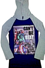 Marvels Boys Pullover Shirt With Hoodie Size 4 Blue Heroes Long Sleeves