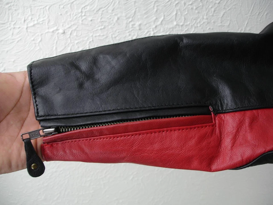 Women's M HOT Leathers Black Red Leather Motorcycle Jacket Cafe Racer Biker Moto - Image 4 of 4