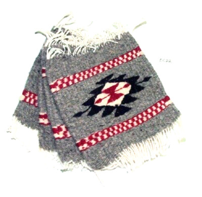 Set of 4 Thick Wool Coaster 5x5'' + fringe Oaxaca Mexico Southwestern Design EC22