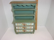 Vintage Salesman's Sample Wood Hutch Buffet Furniture 3 Drawers Green Floral