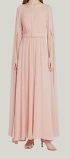 Badgley Mischka Women's Pink Boat Neck Cape Belted Gown Dress Size 8