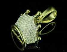 2.10Ct Round Cut Diamond Princess Crown Charm Pendant 14k Yellow Gold Finish