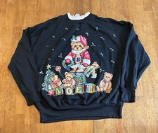 Vintage 90s Nutcracker Christmas Sweatshirt NOEL Teddy Bears Large Granny