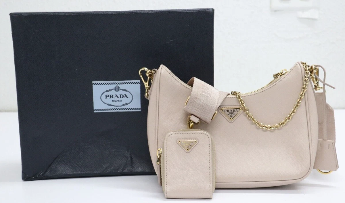 PRADA Re-Edition 2005 Hobo Bag Beige Nylon