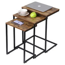 Nesting Side Tables Set of 3 C Shaped End Table Set Stackable Coffee Table Brown