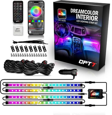 OPT7 Aura DreamColor RGB-IC LED Car Interior Light Strips, 4PC Interior Ambient