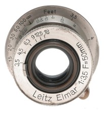 Leitz Elmar 1:3.5 F 50mm SM Leica camera lens rare in bakelite keeper